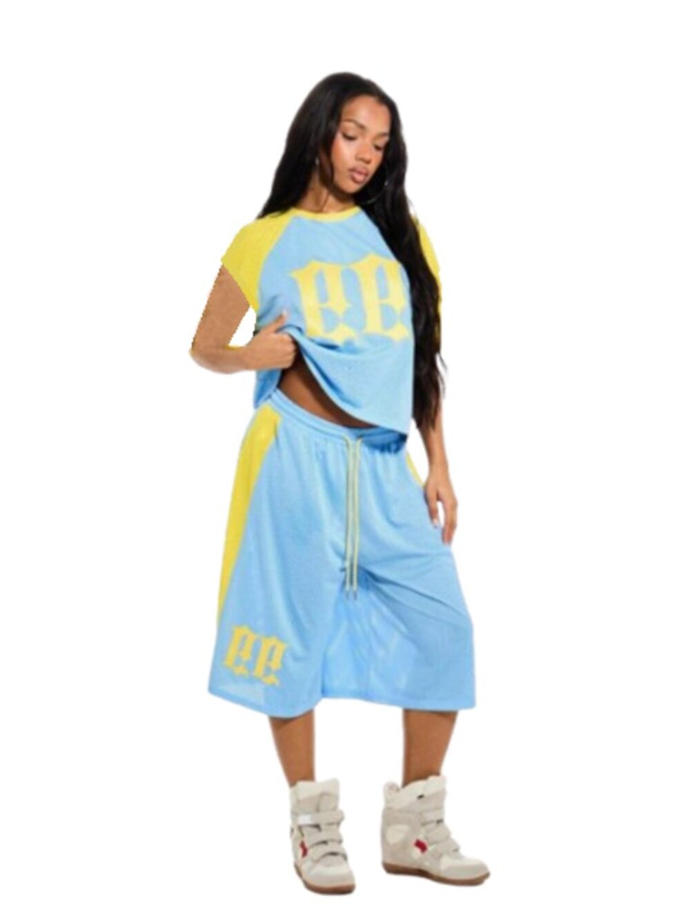 Oversized Varsity Basketball Mesh Shorts and Boxy T-Shirt Set